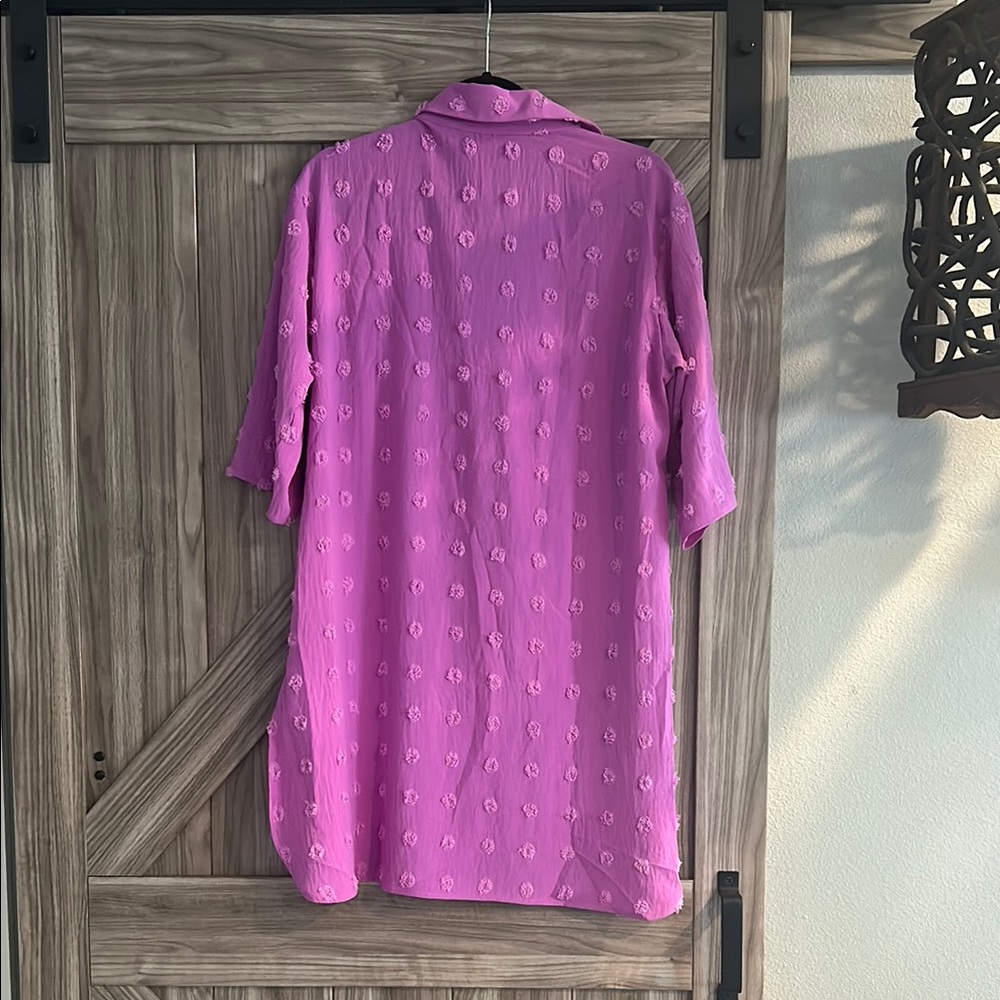 Women’s Pink 3/4 Sleeve Boxy Tunic Swim Coverup Size M - Picture 2 of 6